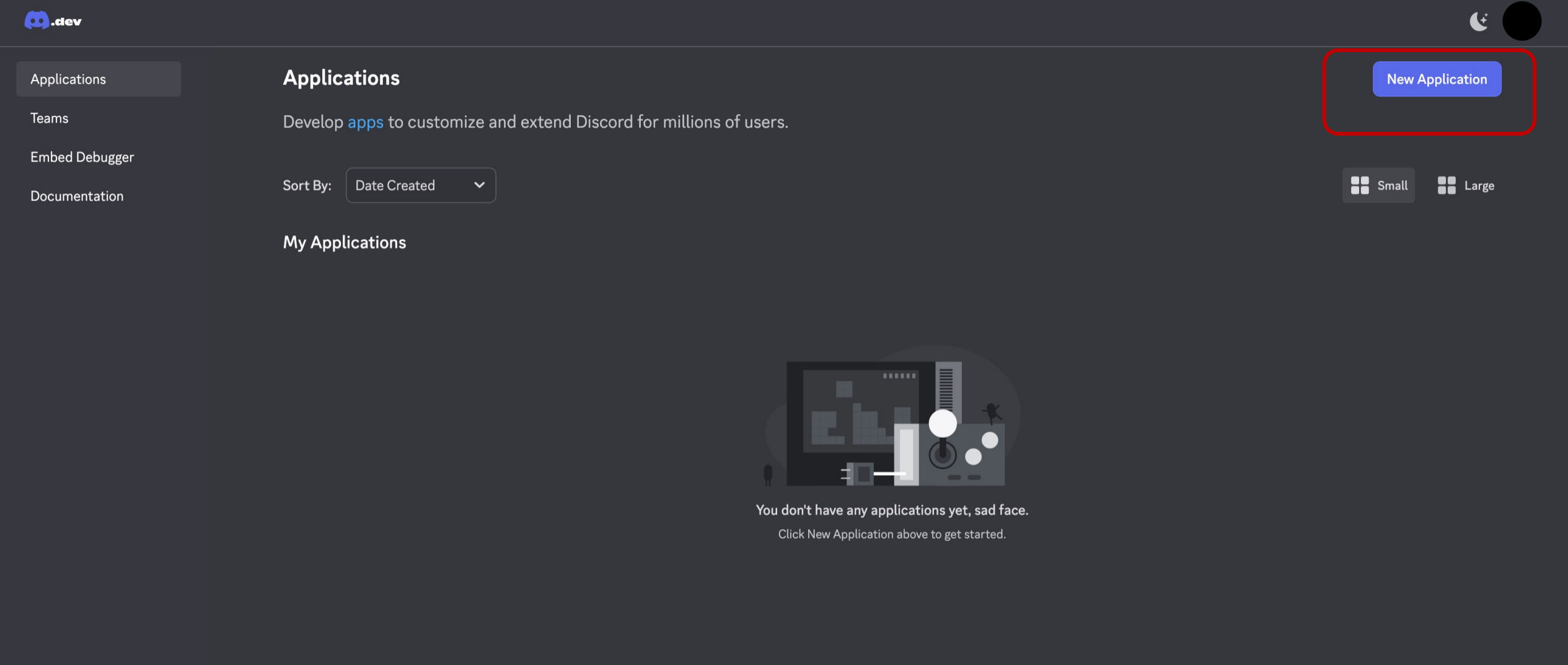 Create new Discord application - step 1.1