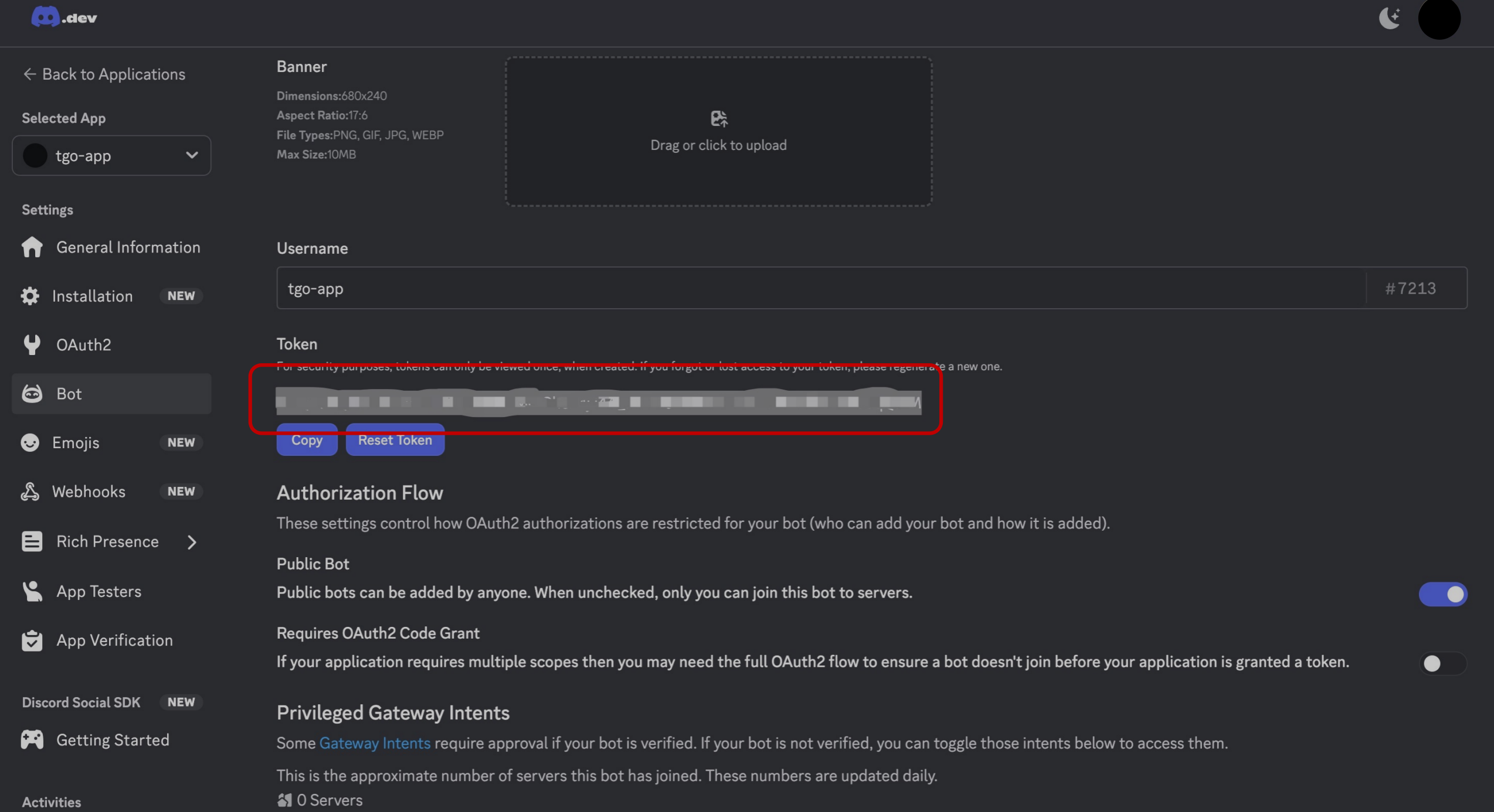 Bot token - step 2.2