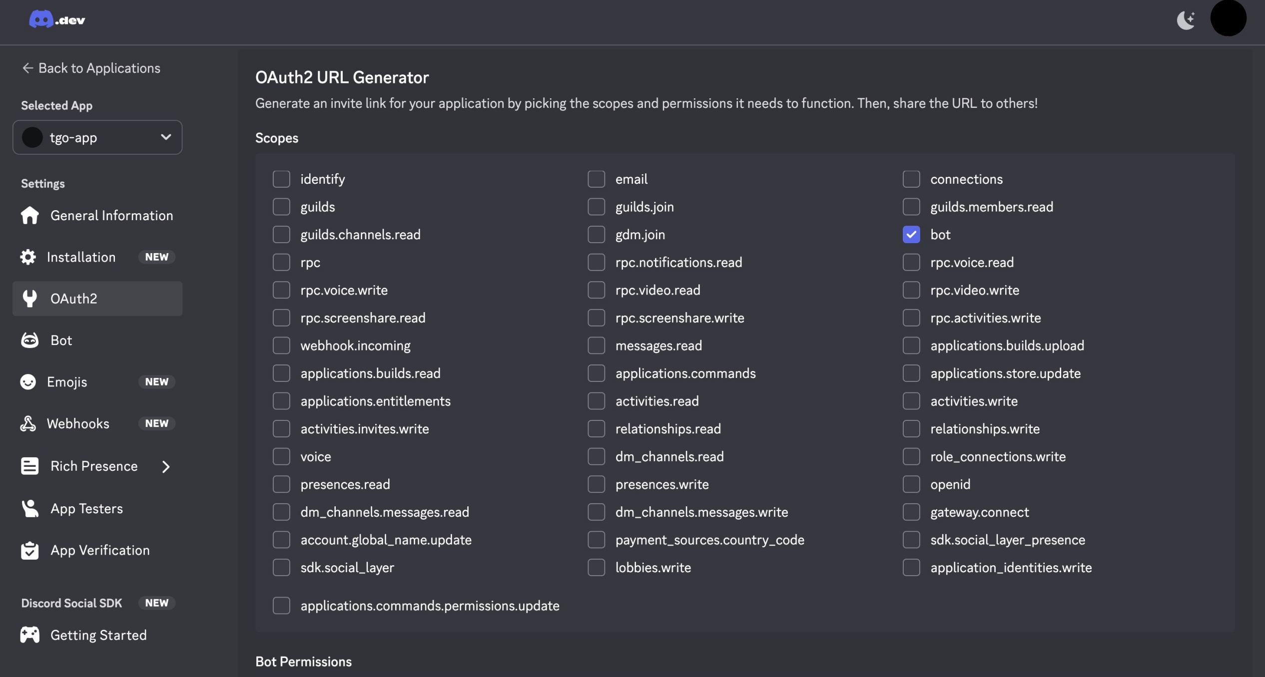OAuth2 URL Generator - step 3.1