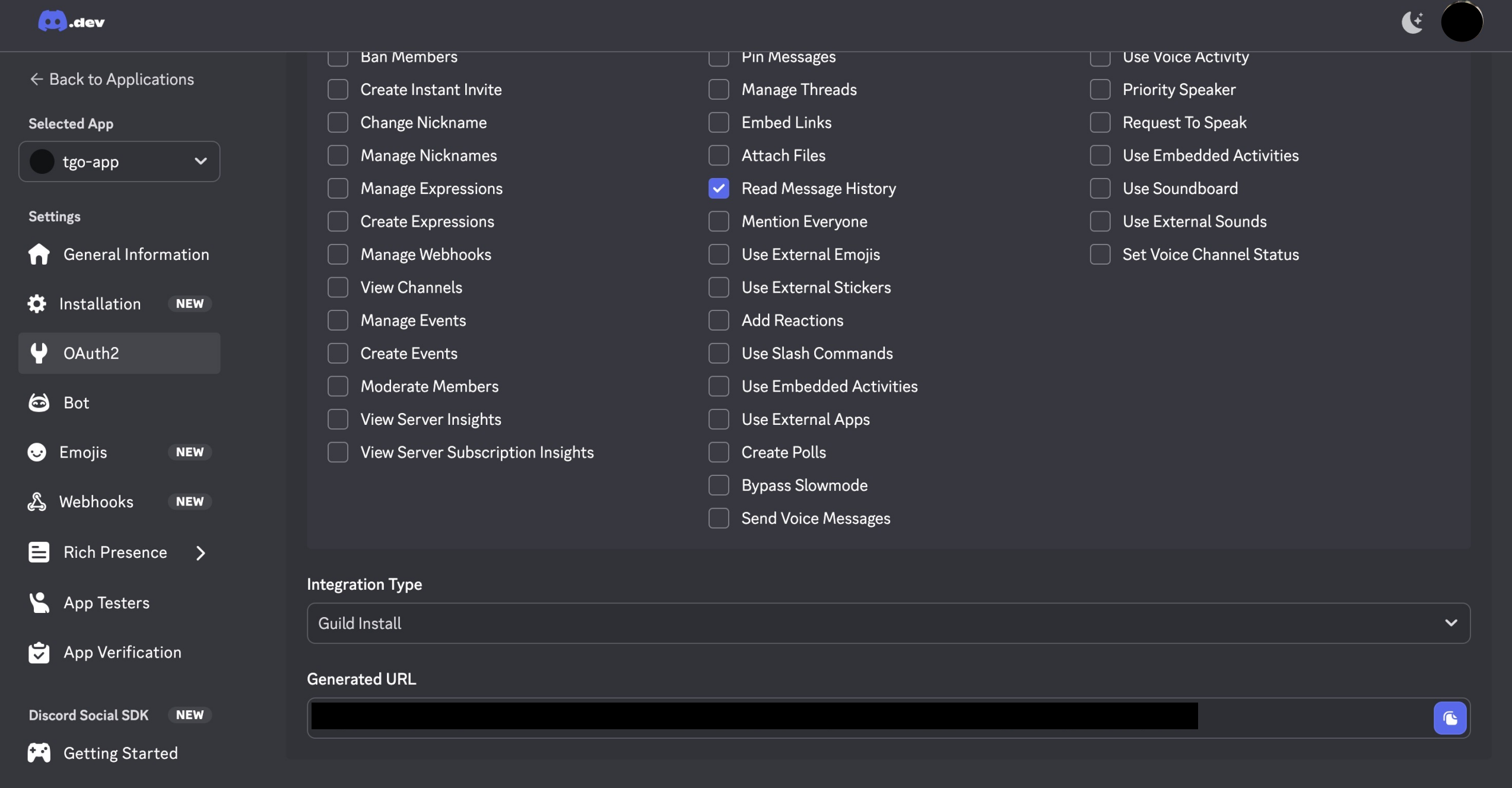 Generated OAuth2 invite URL - step 3.3