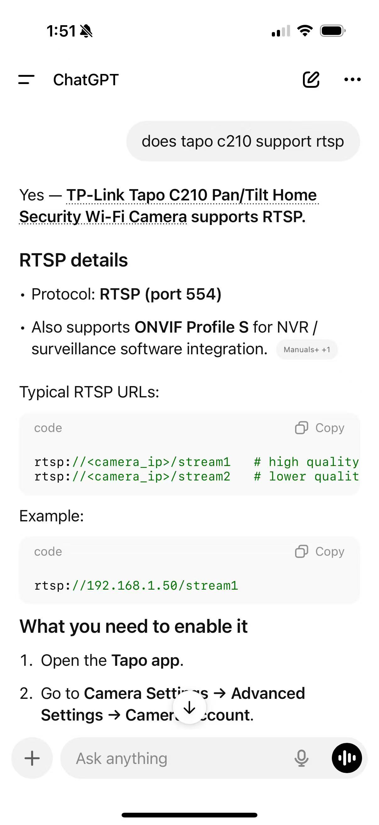 Ask an AI assistant about RTSP support