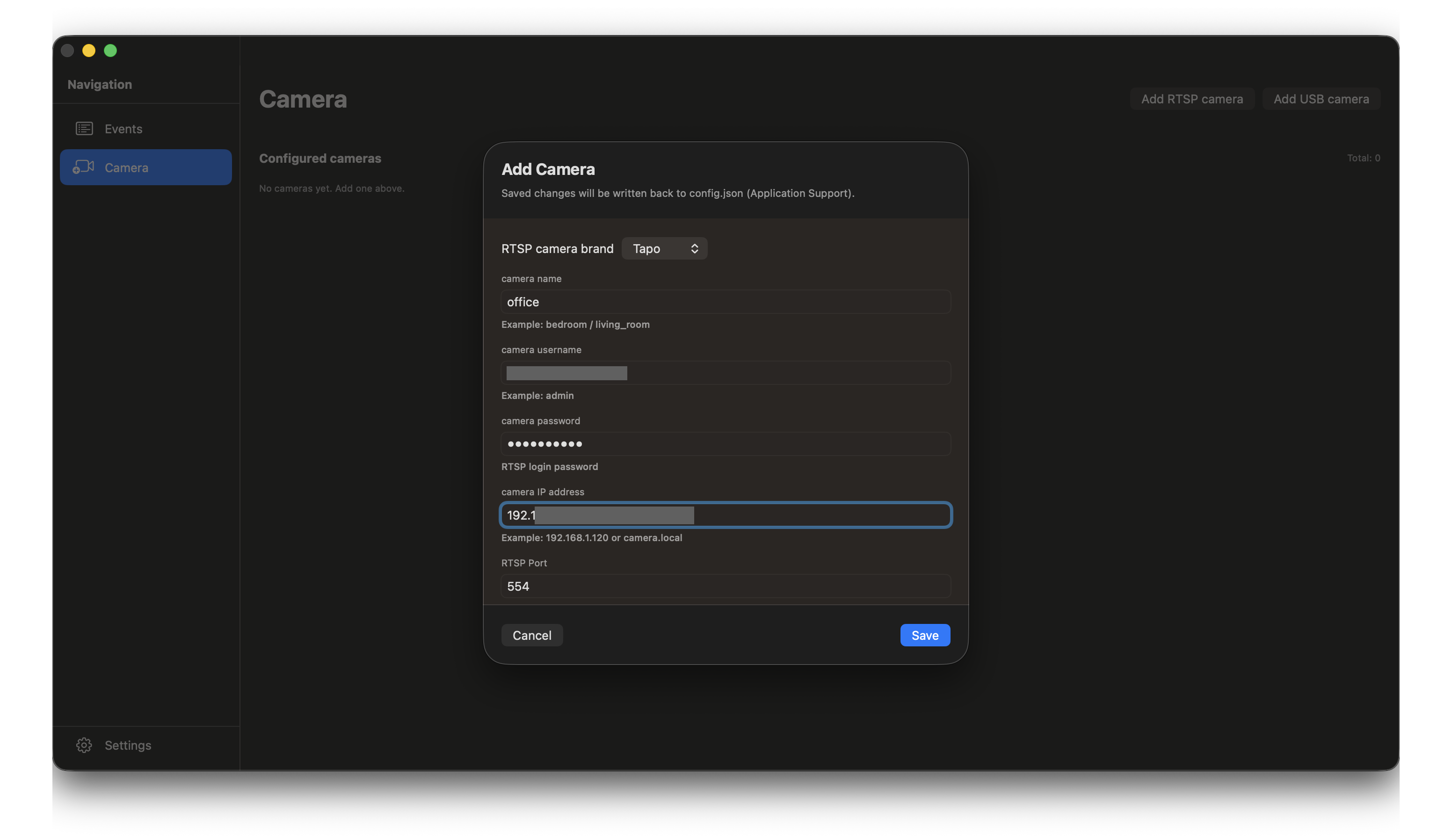 Add RTSP camera in T-Go