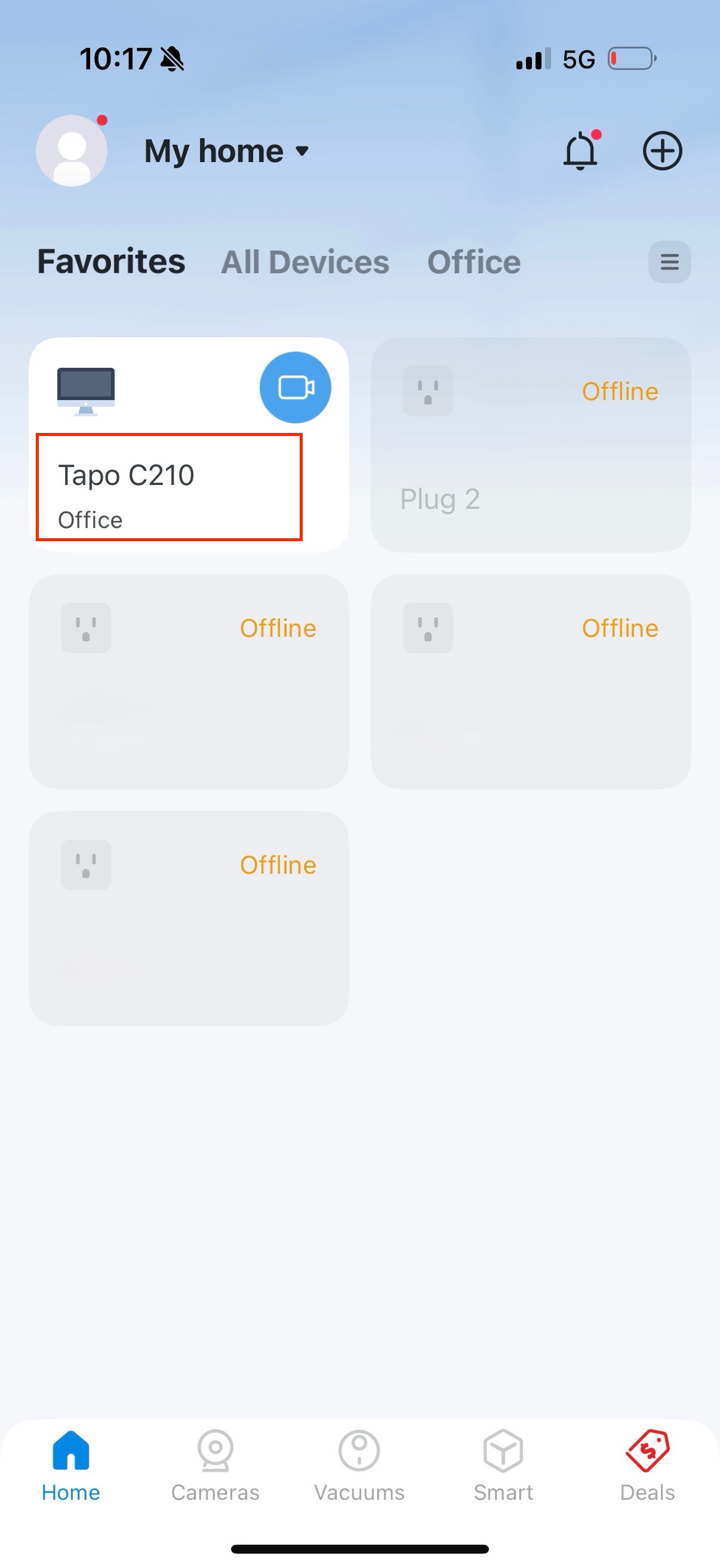 Tapo app main page - tap the camera device