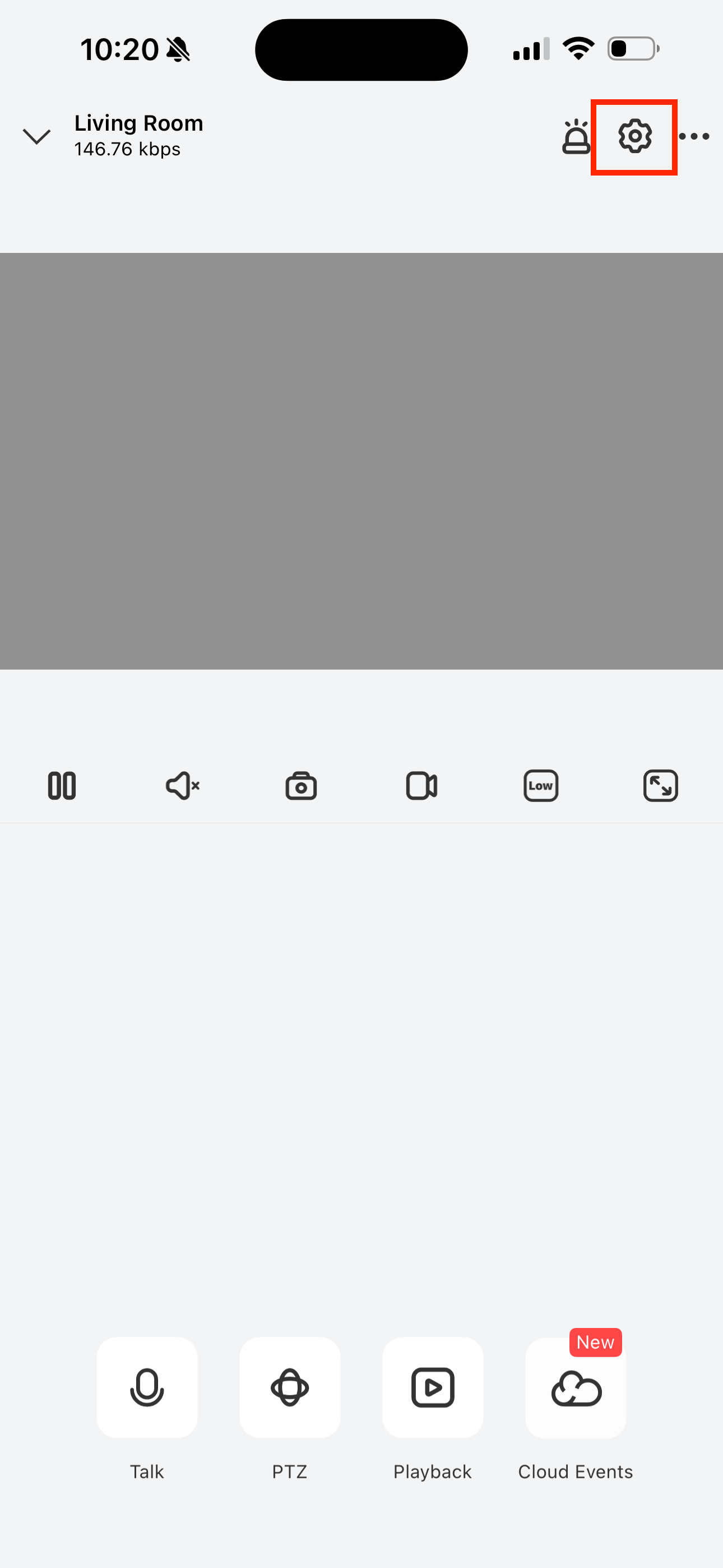 Reolink app main page - open camera settings