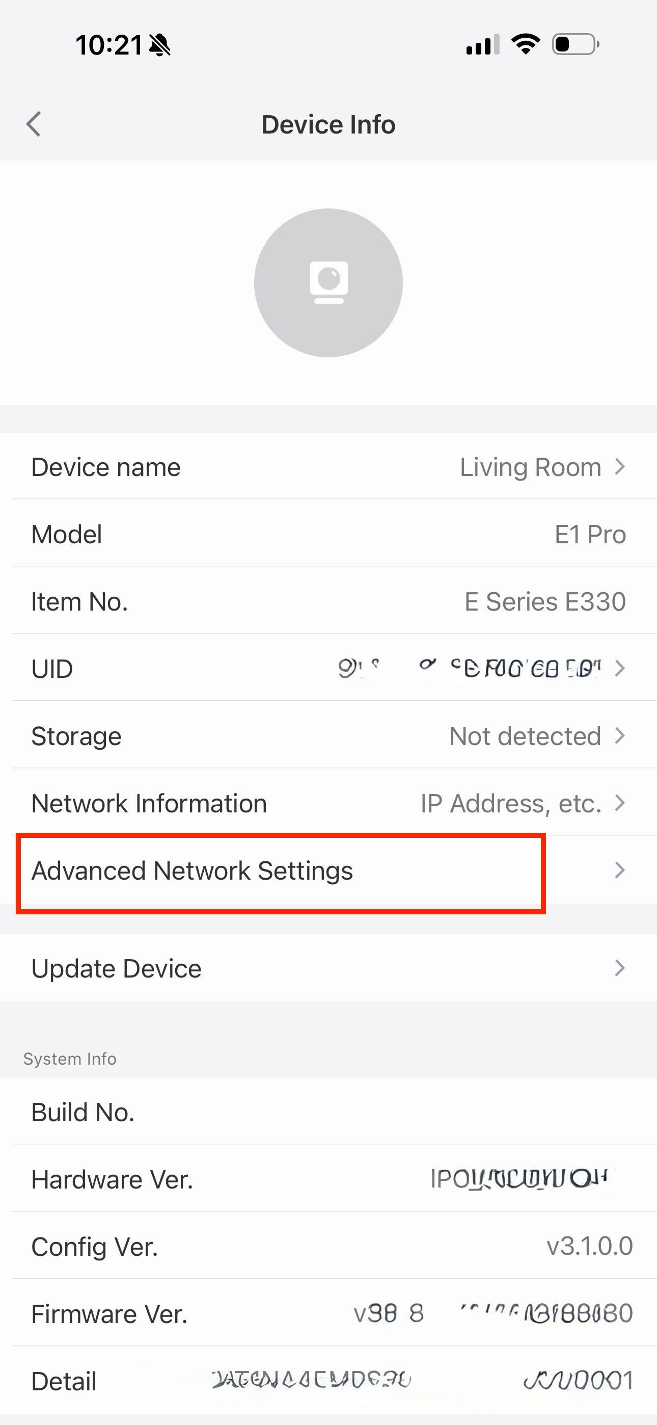 Advanced network settings entry