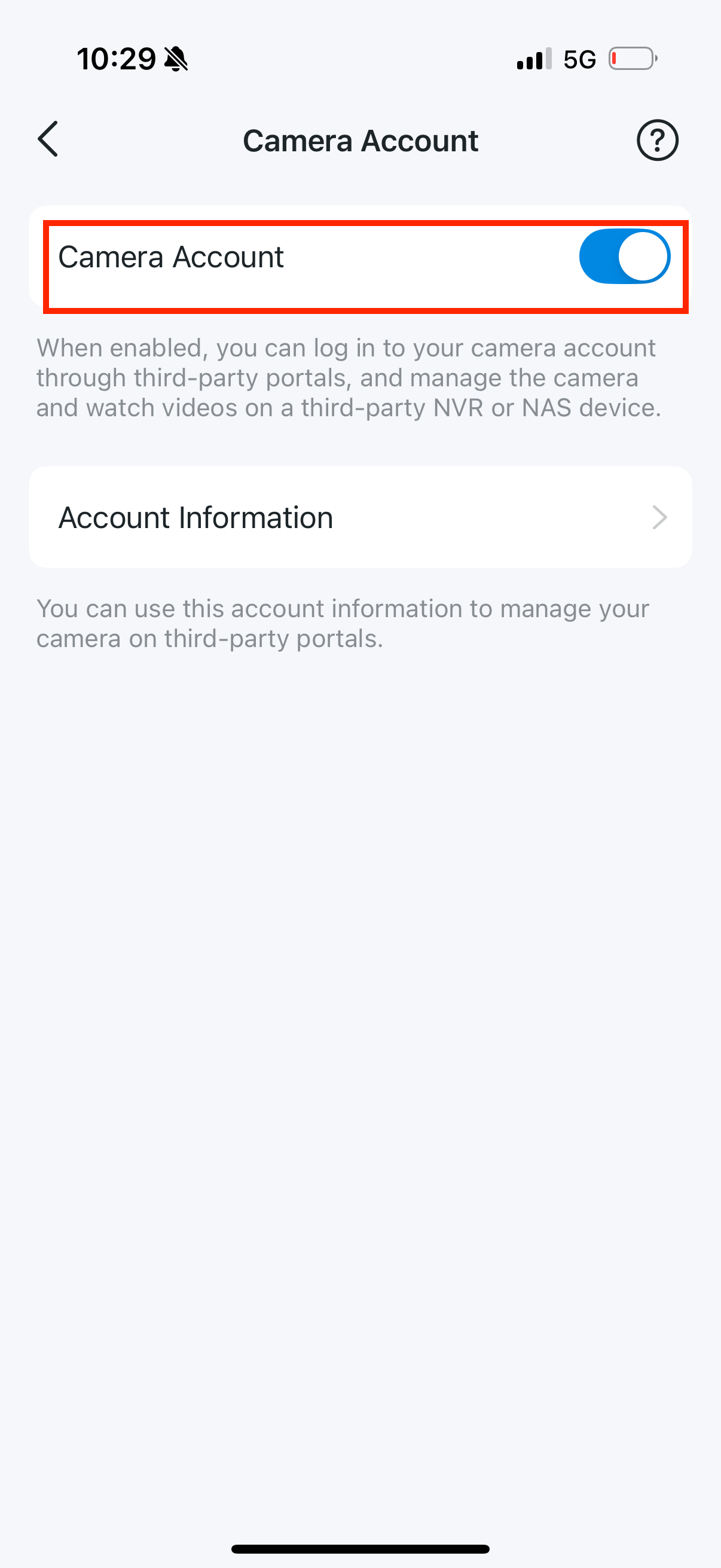 Enable camera account