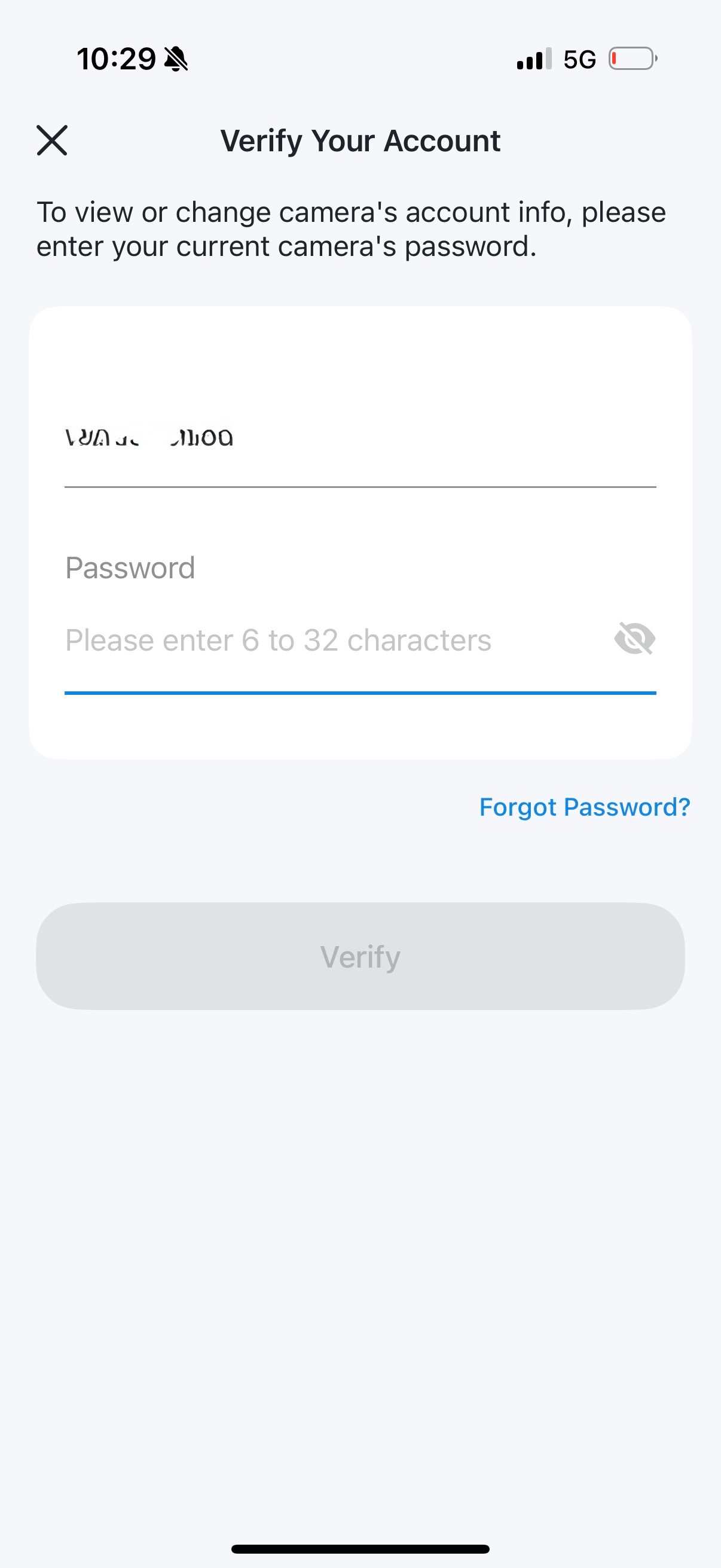 Set RTSP camera account username and password