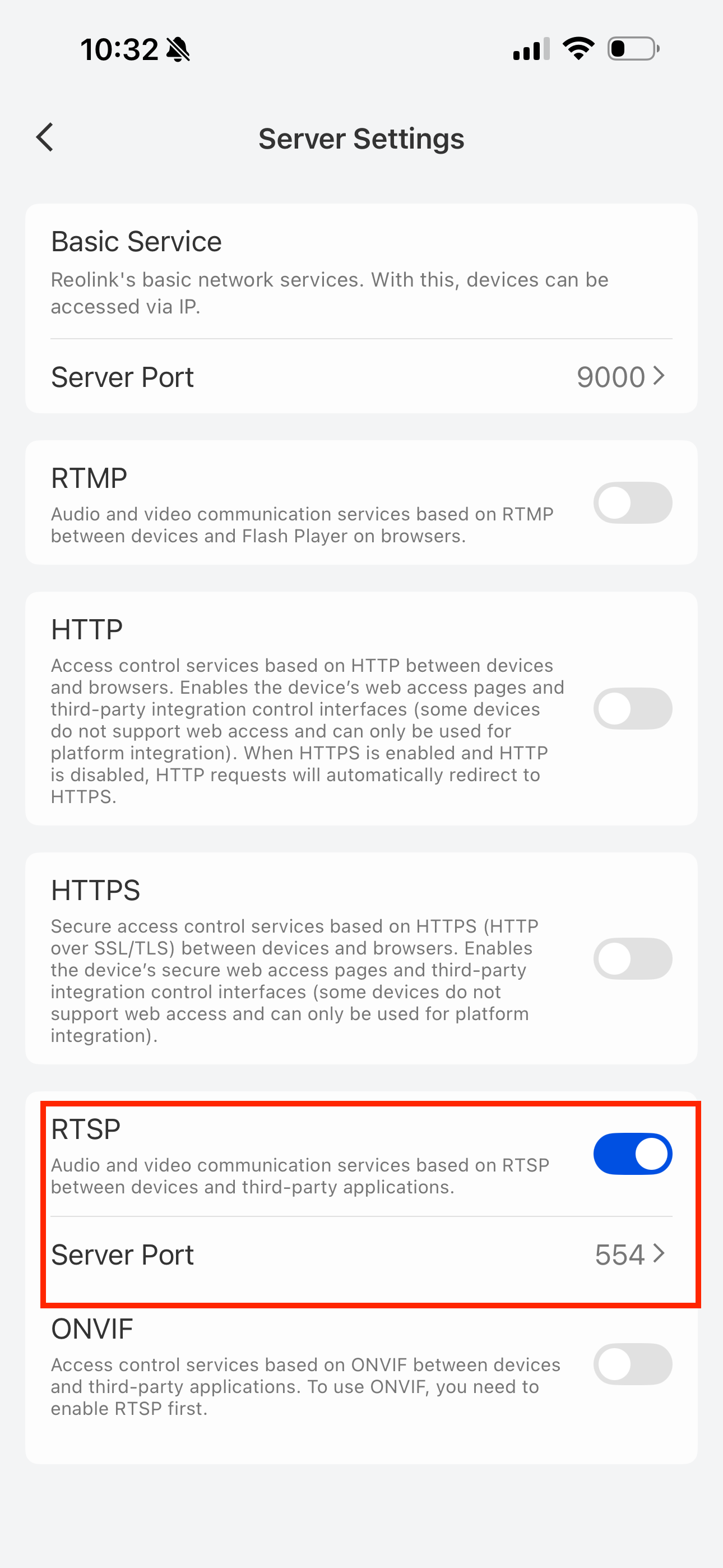 Enable RTSP (port 554)