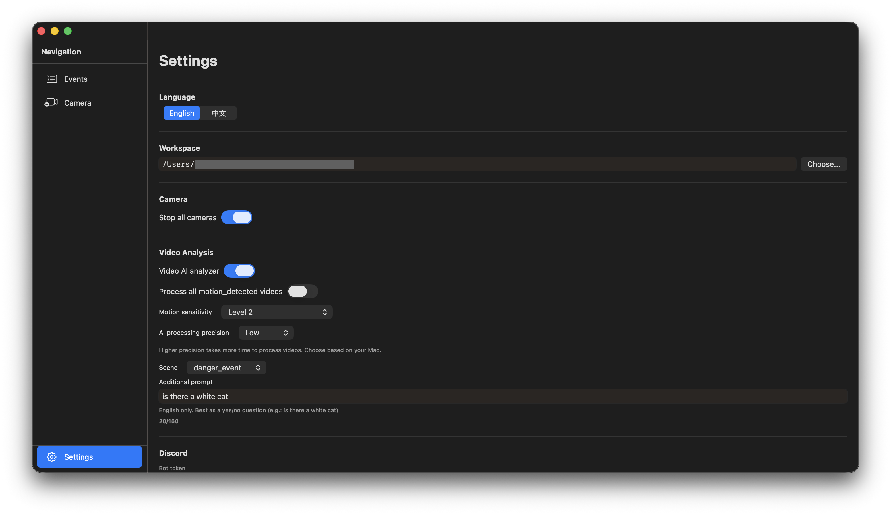 Enable Video AI Analyzer and configure motion analysis settings